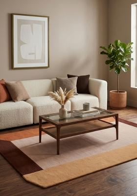 Saffron Rugs Hand Tufted Peach Terracotta Geometric Contemporary Rectangular Wool Area Rug