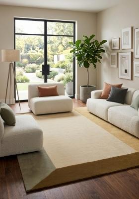 Saffron Rugs Hand Tufted Beige Gold Geometric Contemporary Rectangular Wool Area Rug