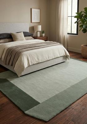 Saffron Rugs Hand Tufted Sage Green Geometric Contemporary Rectangular Wool Area Rug