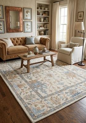 Saffron Rugs Hand Tufted Ivory Cream Floral Oriental Rectangular Wool Area Rug