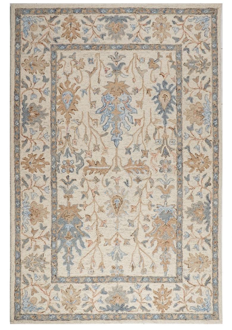 Saffron Rugs Hand Tufted Ivory Cream Floral Oriental Rectangular Wool Area Rug - Indya