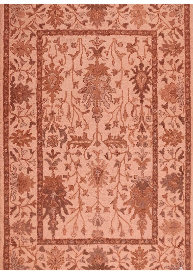 Saffron Rugs Hand Tufted Peach Terracotta Floral Oriental Rectangular Wool Area Rug - Indya
