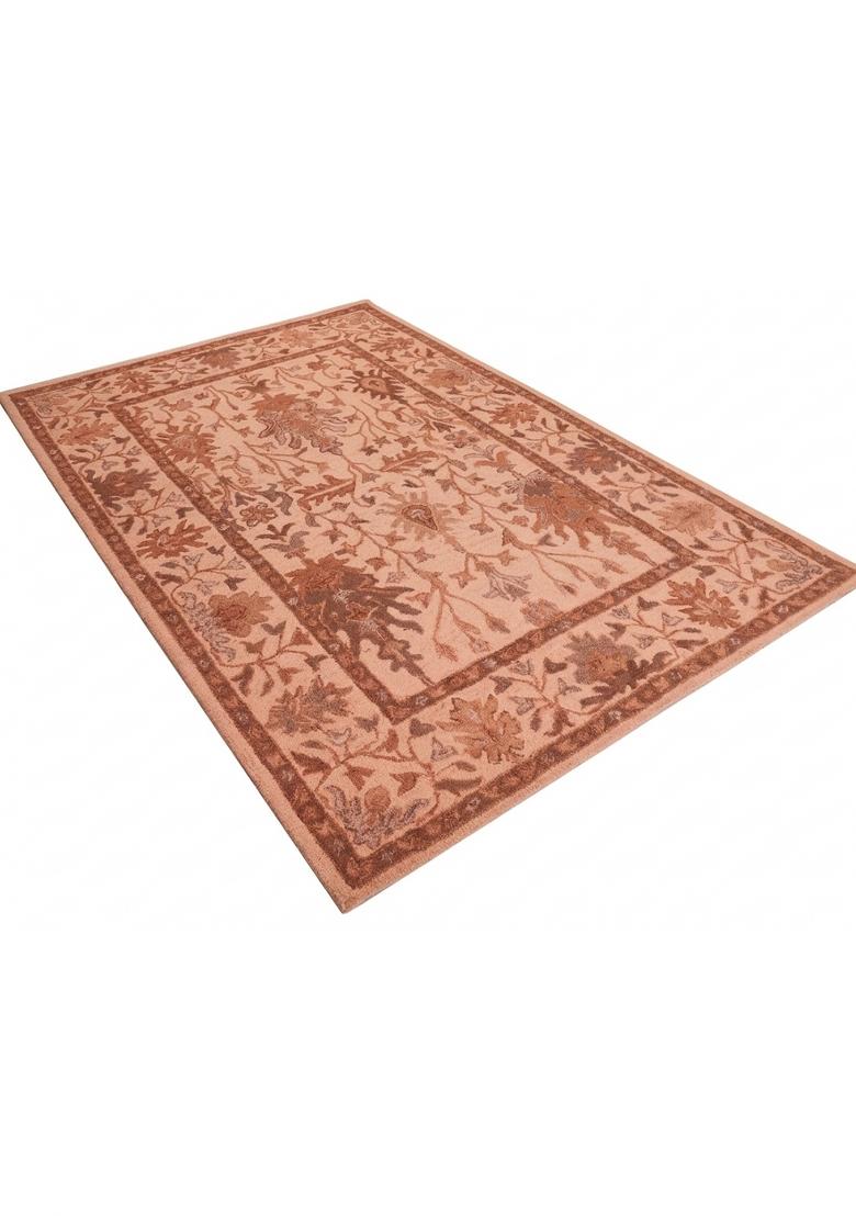 Saffron Rugs Hand Tufted Peach Terracotta Floral Oriental Rectangular Wool Area Rug - Indya