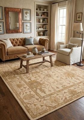 Saffron Rugs Hand Tufted Ivory Beige Floral Oriental Rectangular Wool Area Rug