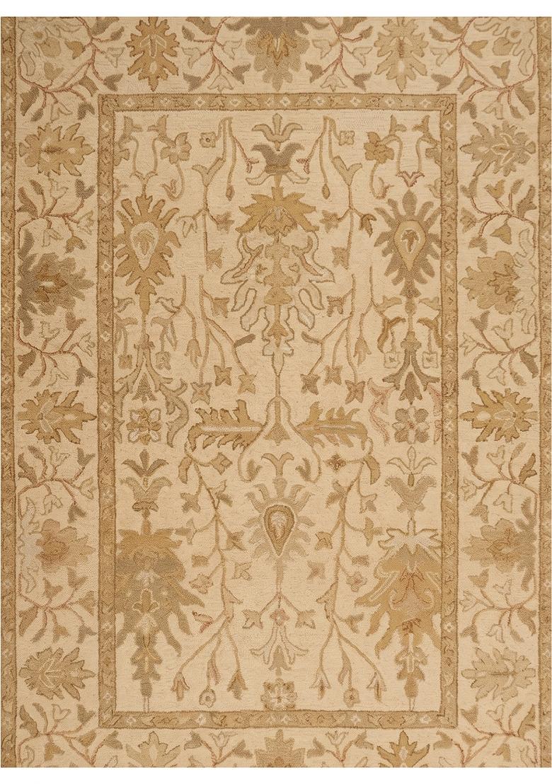 Saffron Rugs Hand Tufted Ivory Beige Floral Oriental Rectangular Wool Area Rug - Indya