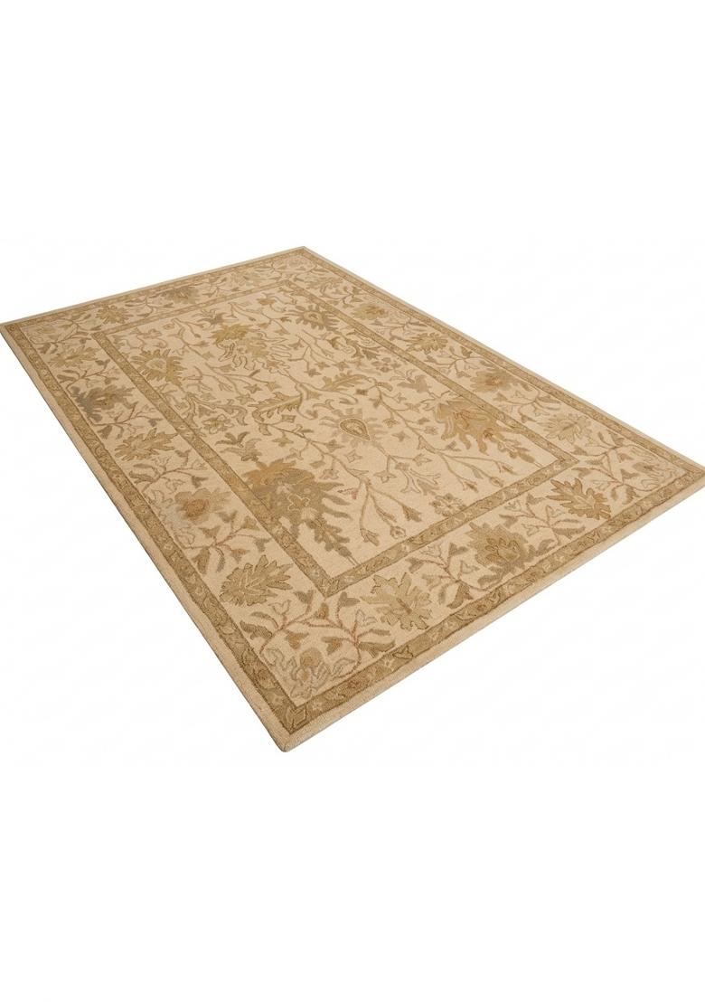 Saffron Rugs Hand Tufted Ivory Beige Floral Oriental Rectangular Wool Area Rug - Indya