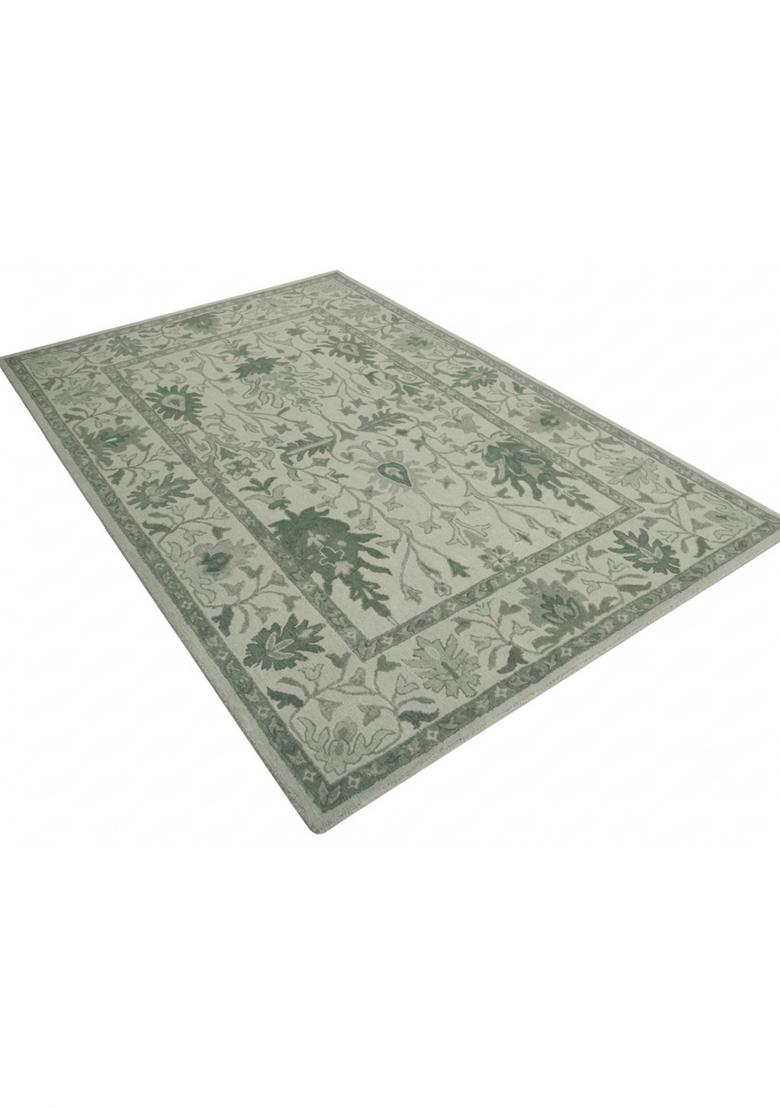 Saffron Rugs Hand Tufted Sage Green Floral Oriental Rectangular Wool Area Rug - Indya