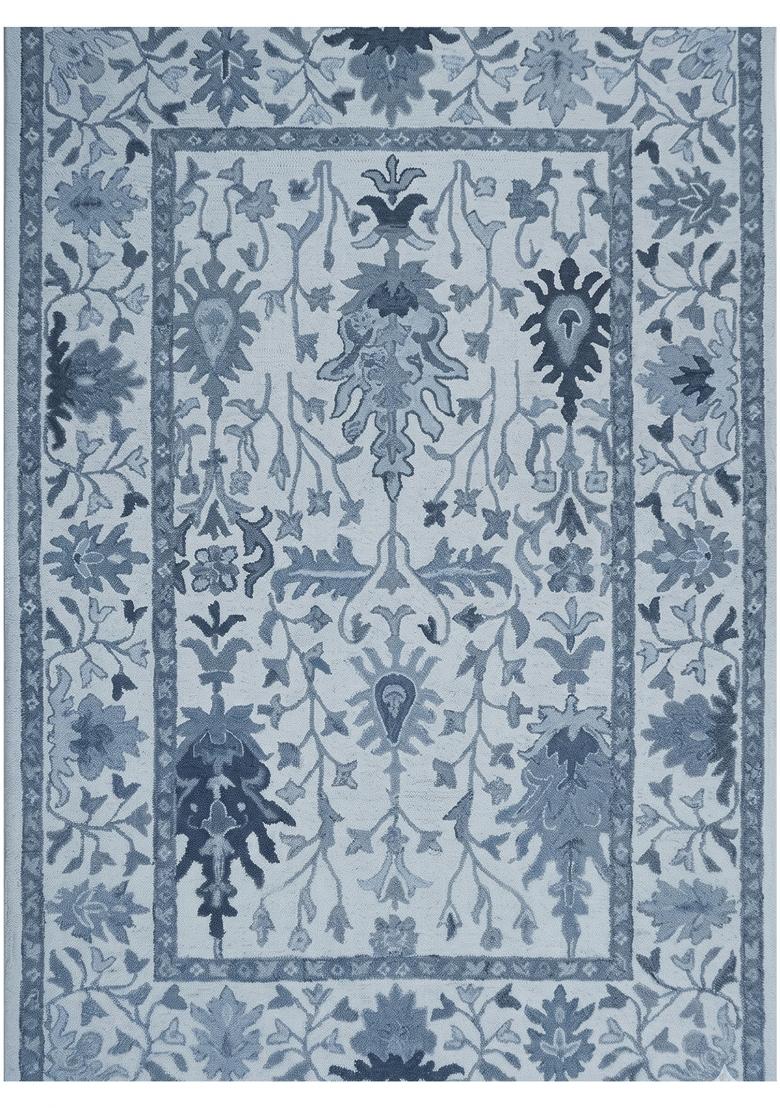 Saffron Rugs Hand Tufted Light Blue Floral Oriental Rectangular Wool Area Rug - Indya