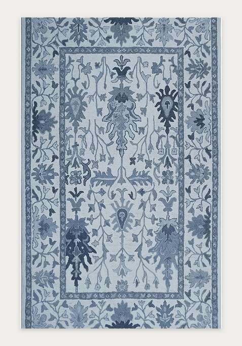 100% Wool Handmade Light Blue Rug | Oriental Floral Carpet With Cotton Backing For Living Room