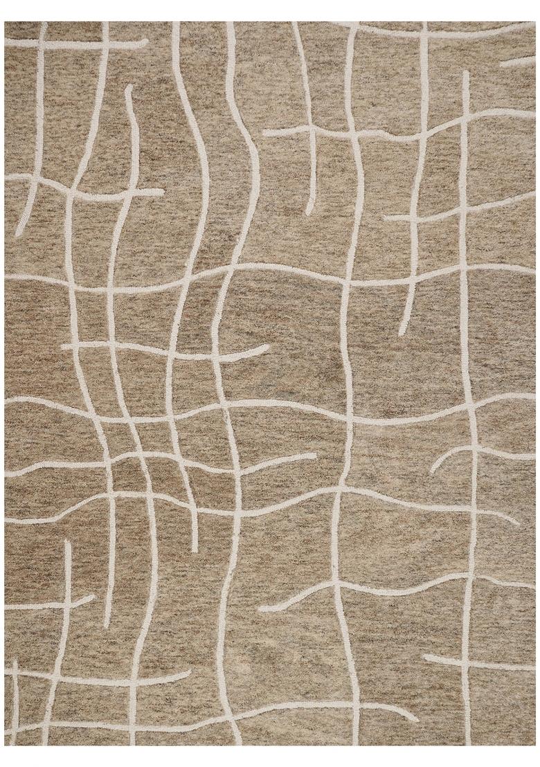 Saffron Rugs Hand Tufted Tan Beige Geometric Contemporary Rectangular Wool Area Rug - Indya