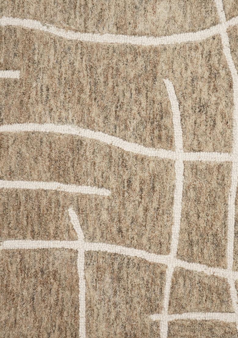 Saffron Rugs Hand Tufted Tan Beige Geometric Contemporary Rectangular Wool Area Rug - Indya