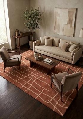 Saffron Rugs Hand Tufted Terracotta Brown Geometric Contemporary Rectangular Wool Area Rug