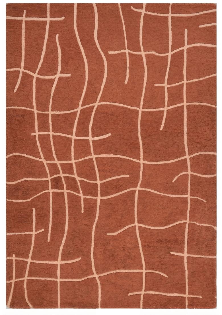 Saffron Rugs Hand Tufted Terracotta Brown Geometric Contemporary Rectangular Wool Area Rug - Indya