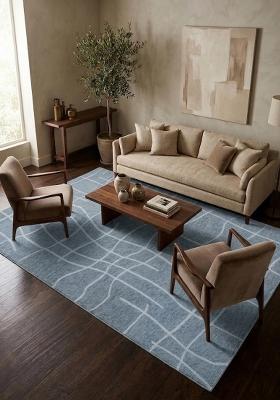 Saffron Rugs Hand Tufted Steel Blue Grey Geometric Contemporary Rectangular Wool Area Rug