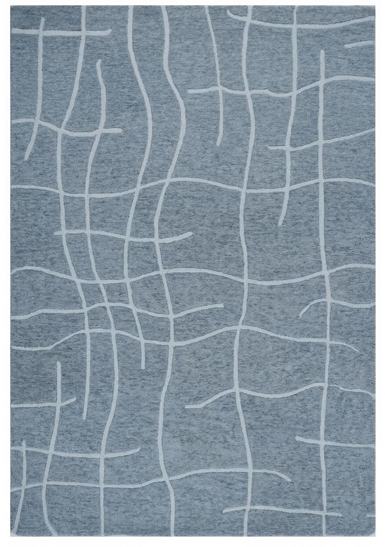 Saffron Rugs Hand Tufted Steel Blue Grey Geometric Contemporary Rectangular Wool Area Rug - Indya
