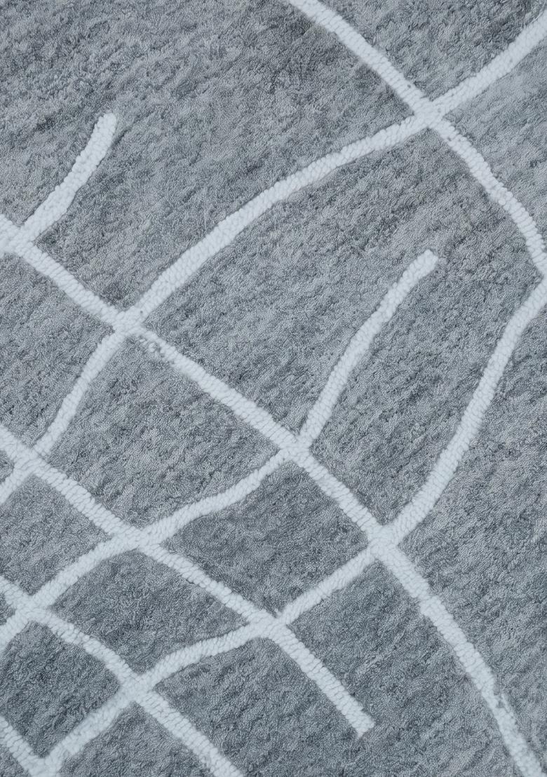 Saffron Rugs Hand Tufted Steel Blue Grey Geometric Contemporary Rectangular Wool Area Rug - Indya