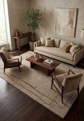 Saffron Rugs Hand Tufted Natural Beige Geometric Contemporary Rectangular Wool Area Rug