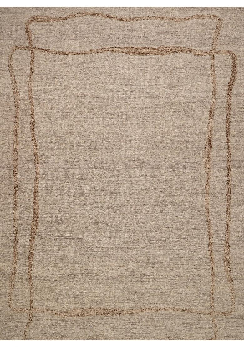 Saffron Rugs Hand Tufted Natural Beige Geometric Contemporary Rectangular Wool Area Rug - Indya