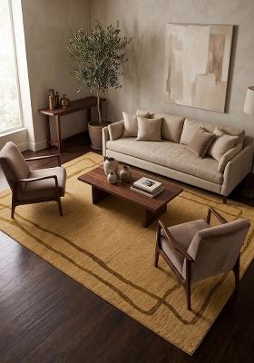 Saffron Rugs Hand Tufted Golden Yellow Geometric Contemporary Rectangular Wool Area Rug