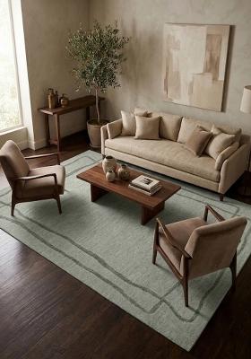 Saffron Rugs Hand Tufted Sage Green Geometric Contemporary Rectangular Wool Area Rug