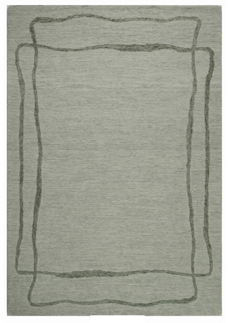 Saffron Rugs Hand Tufted Sage Green Geometric Contemporary Rectangular Wool Area Rug - Indya