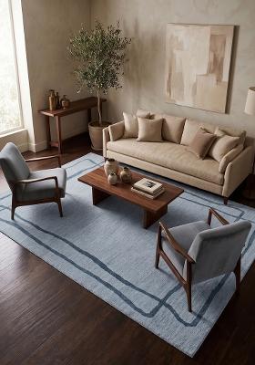 Saffron Rugs Hand Tufted Light Blue Grey Geometric Contemporary Rectangular Wool Area Rug