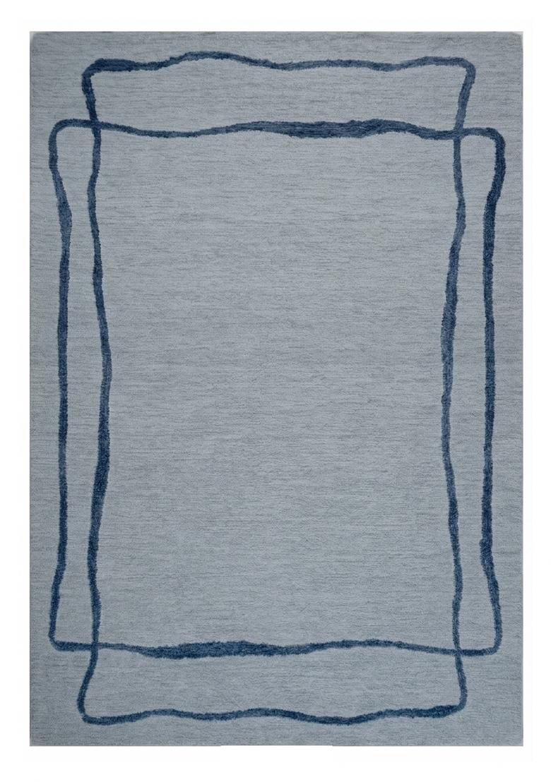 Saffron Rugs Hand Tufted Light Blue Grey Geometric Contemporary Rectangular Wool Area Rug - Indya