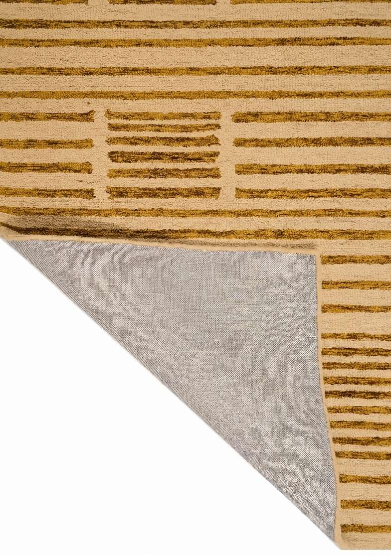 Saffron Rugs Hand-Tufted 100% Wool Area Rug | Golden Beige Rectangular Rug | Cotton Backing | Contemporary Geometric Home Decor Carpet for Living Room - Indya