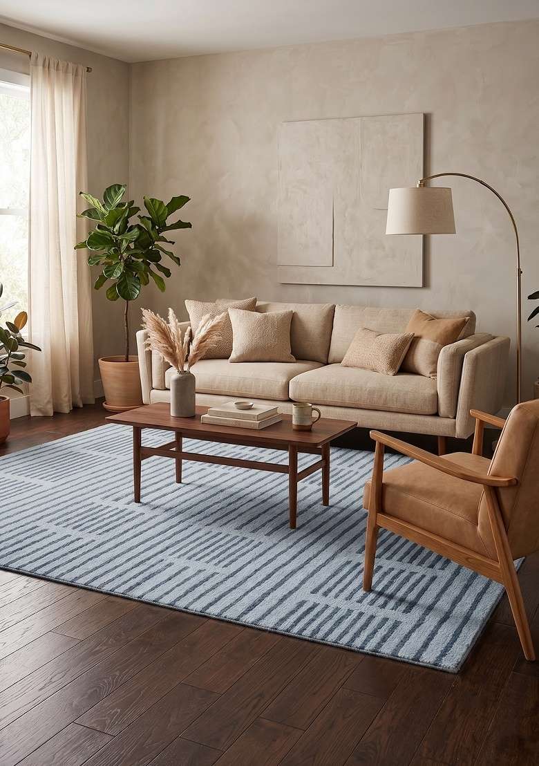 Saffron Rugs Hand-Tufted 100% Wool Area Rug | Light Blue Grey Rectangular Rug | Cotton Backing | Contemporary Geometric Home Decor Carpet for Living Room - Indya