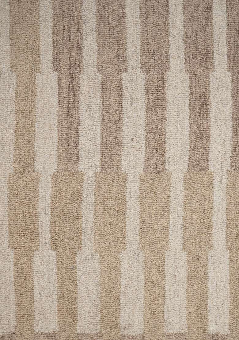 Saffron Rugs Hand-Tufted 100% Wool Area Rug | Beige Tan Rectangular Rug | Cotton Backing | Contemporary Striped Home Decor Carpet for Living Room - Indya
