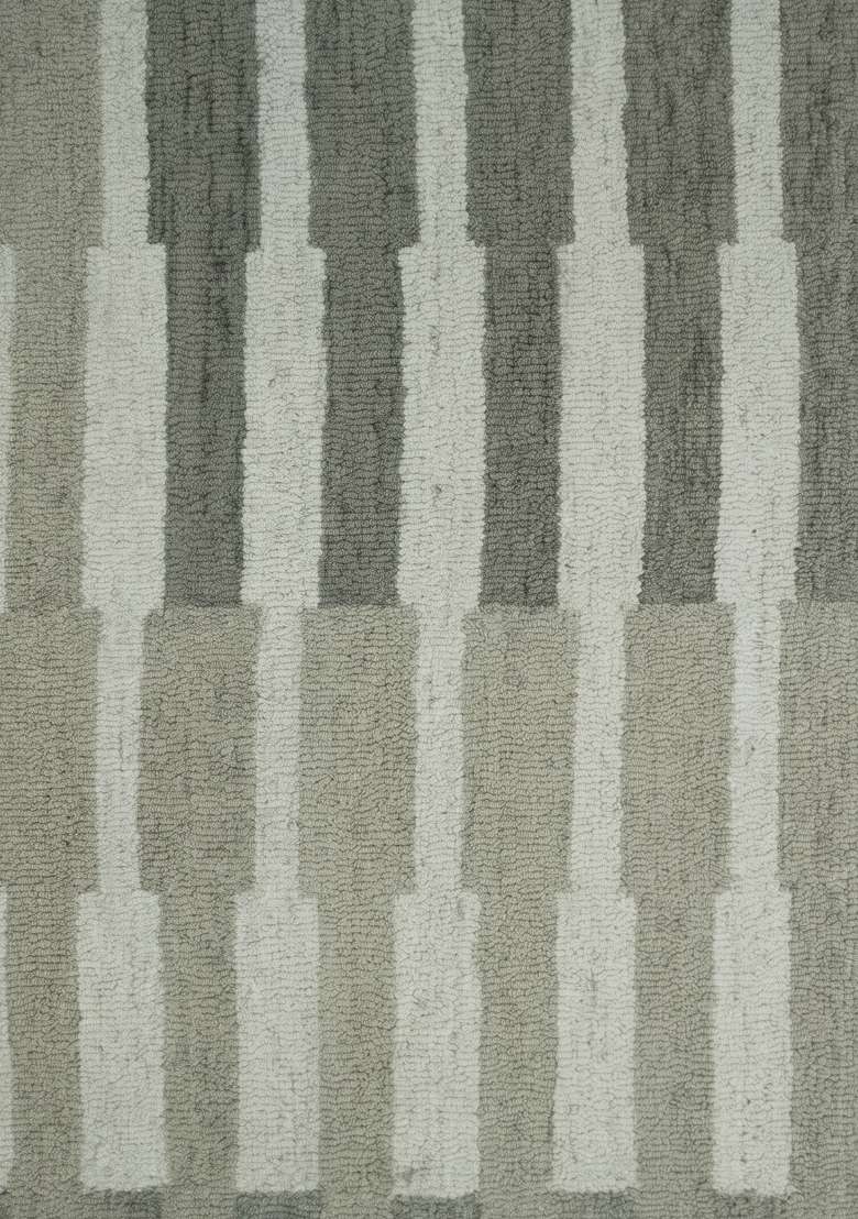 Saffron Rugs Hand-Tufted 100% Wool Area Rug | Sage Green Grey Rectangular Rug | Cotton Backing | Contemporary Striped Home Decor Carpet for Living Room - Indya