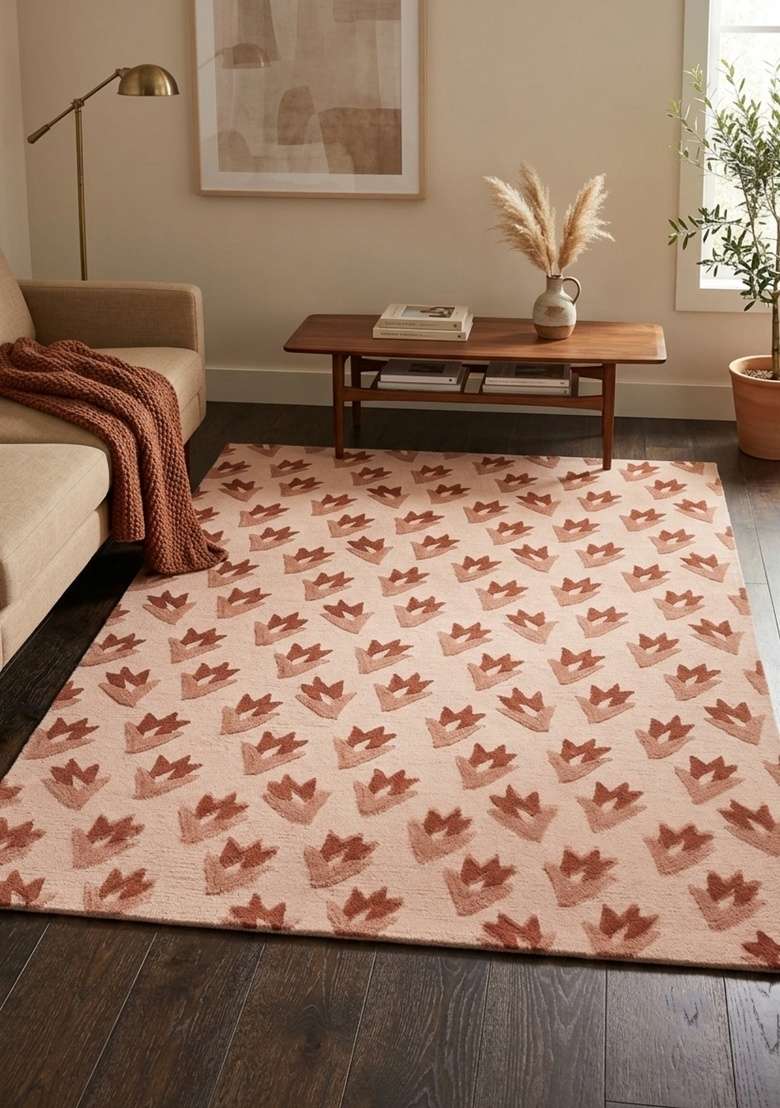 Saffron Rugs Hand-Tufted 100% Wool Area Rug | Blush Pink Rectangular Rug | Cotton Backing | Transitional Floral Home Decor Carpet for Living Room - Indya