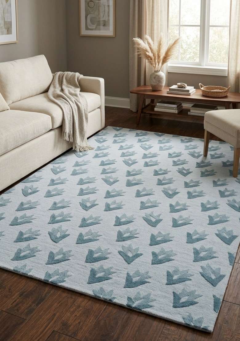 Saffron Rugs Hand-Tufted 100% Wool Area Rug | Light Blue Rectangular Rug | Cotton Backing | Transitional Floral Home Decor Carpet for Living Room - Indya