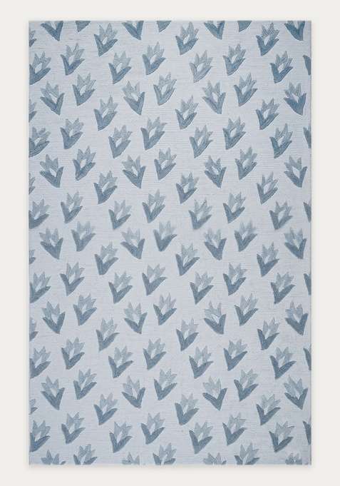 100% Wool Handmade Light Blue Rug | Transitional Floral Carpet With Cotton Backing For Living Room