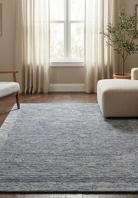 Saffron Rugs Hand Tufted Blue Grey Solid Contemporary Rectangular Wool Area Rug