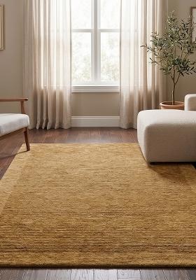 Saffron Rugs Hand Tufted Golden Yellow Solid Contemporary Rectangular Wool Area Rug