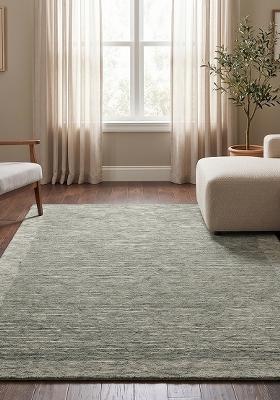 Saffron Rugs Hand Tufted Sage Grey Green Solid Contemporary Rectangular Wool Area Rug