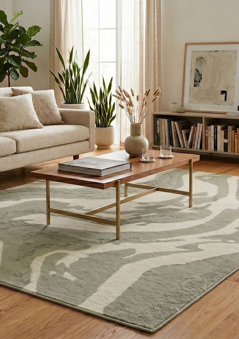Saffron Rugs Hand-Tufted 100% Wool Area Rug | Sage Grey Rectangular Rug | Cotton Backing | Contemporary Marble Home Decor Carpet for Living Room - Indya