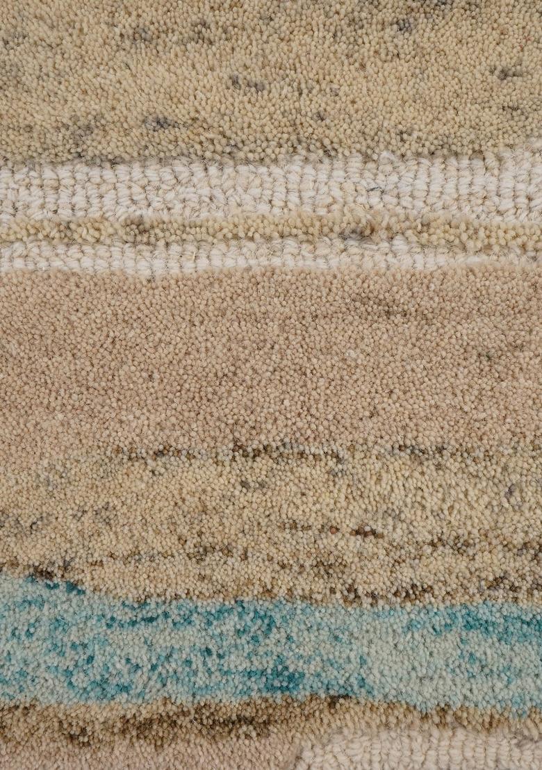 Saffron Rugs Hand Tufted Beige Teal Striped Coastal Rectangular Wool Area Rug - Indya