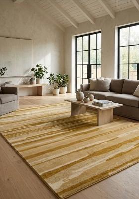 Saffron Rugs Hand Tufted Golden Yellow Striped Coastal Rectangular Wool Area Rug