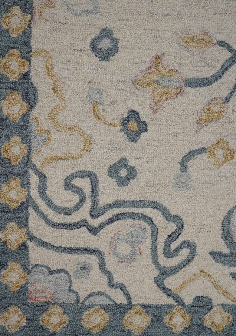 Saffron Rugs Hand-Tufted 100% Wool Area Rug | Cream Beige Rectangular Rug | Cotton Backing | Oriental Floral Home Decor Carpet for Living Room - Indya