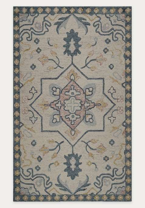 100% Wool Handmade Cream Beige Rug | Oriental Floral Carpet With Cotton Backing For Living Room