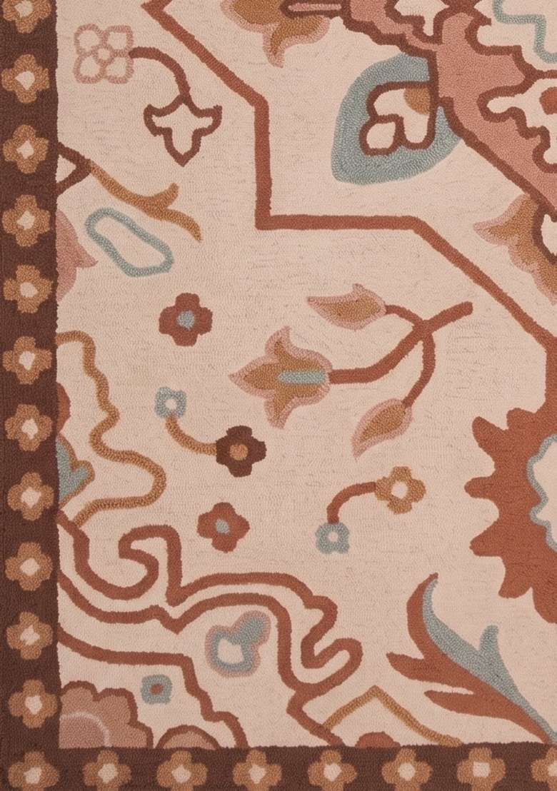 Saffron Rugs Hand-Tufted 100% Wool Area Rug | Blush Beige Rectangular Rug | Cotton Backing | Oriental Floral Home Decor Carpet for Living Room - Indya
