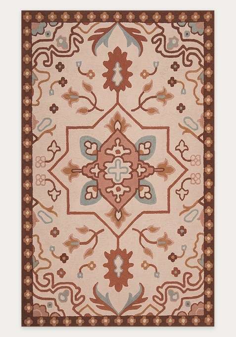 100% Wool Handmade Blush Beige Rug | Oriental Floral Carpet With Cotton Backing For Living Room