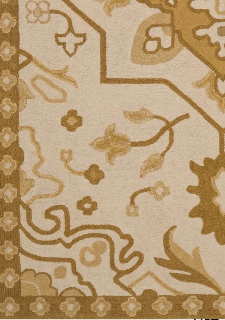 Saffron Rugs Hand-Tufted 100% Wool Area Rug | Ivory Gold Rectangular Rug | Cotton Backing | Oriental Floral Home Decor Carpet for Living Room - Indya
