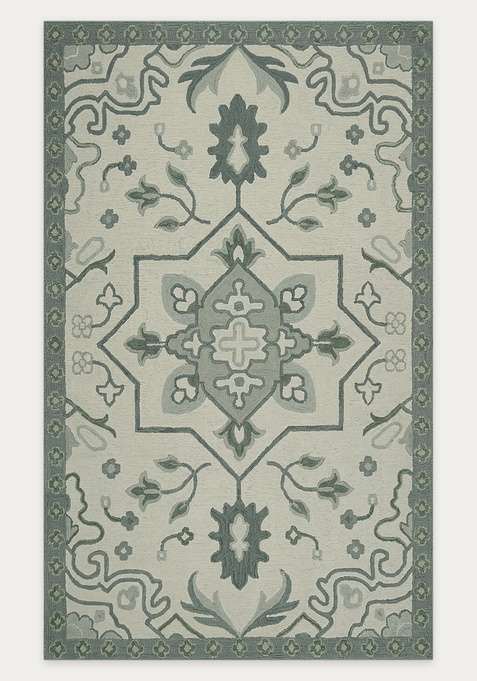 100% Wool Handmade Sage Green Rug | Oriental Floral Carpet With Cotton Backing For Living Room
