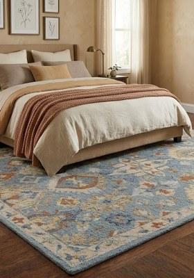 Saffron Rugs Hand Tufted Blue Geometric Oriental Rectangular Wool Area Rug