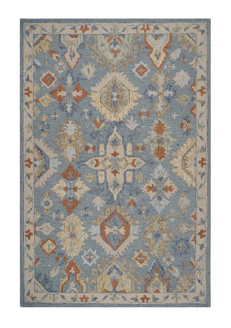 Saffron Rugs Hand Tufted Blue Geometric Oriental Rectangular Wool Area Rug - Indya