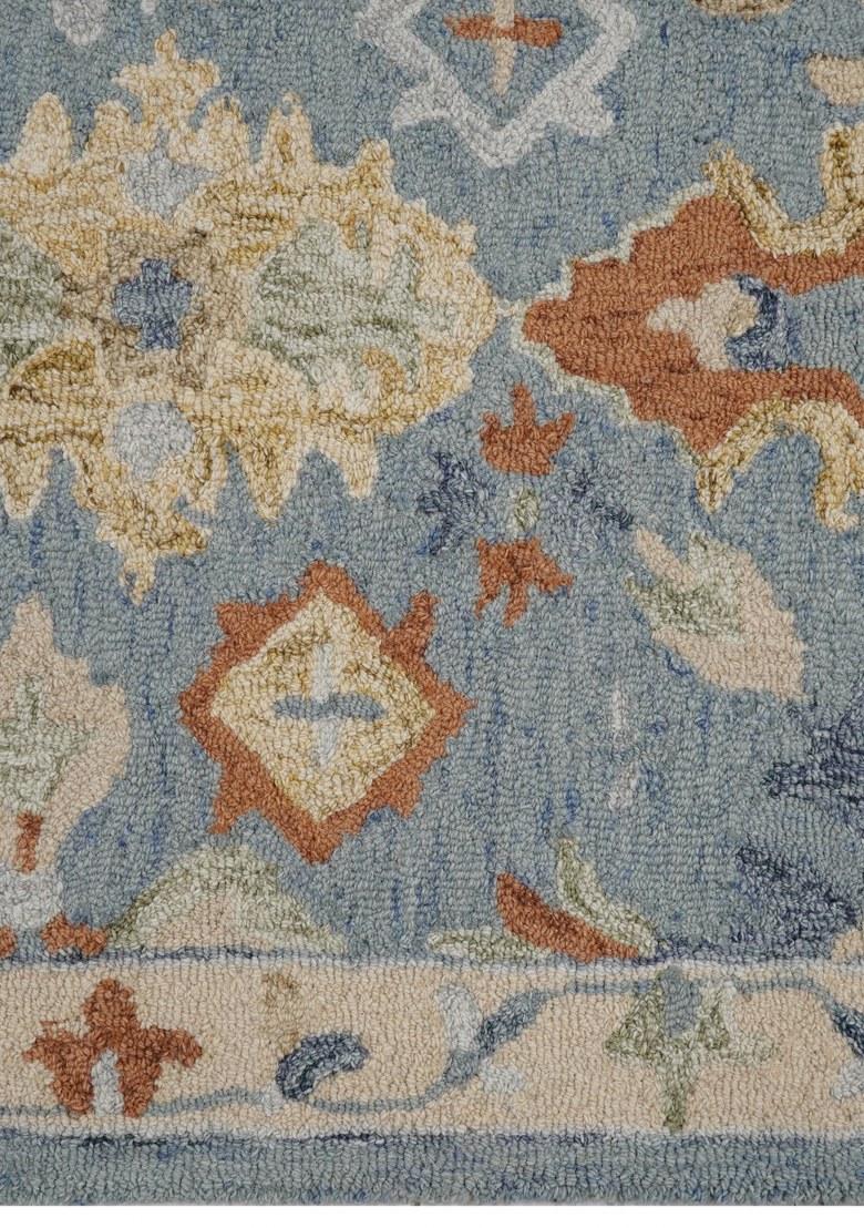 Saffron Rugs Hand Tufted Blue Geometric Oriental Rectangular Wool Area Rug - Indya
