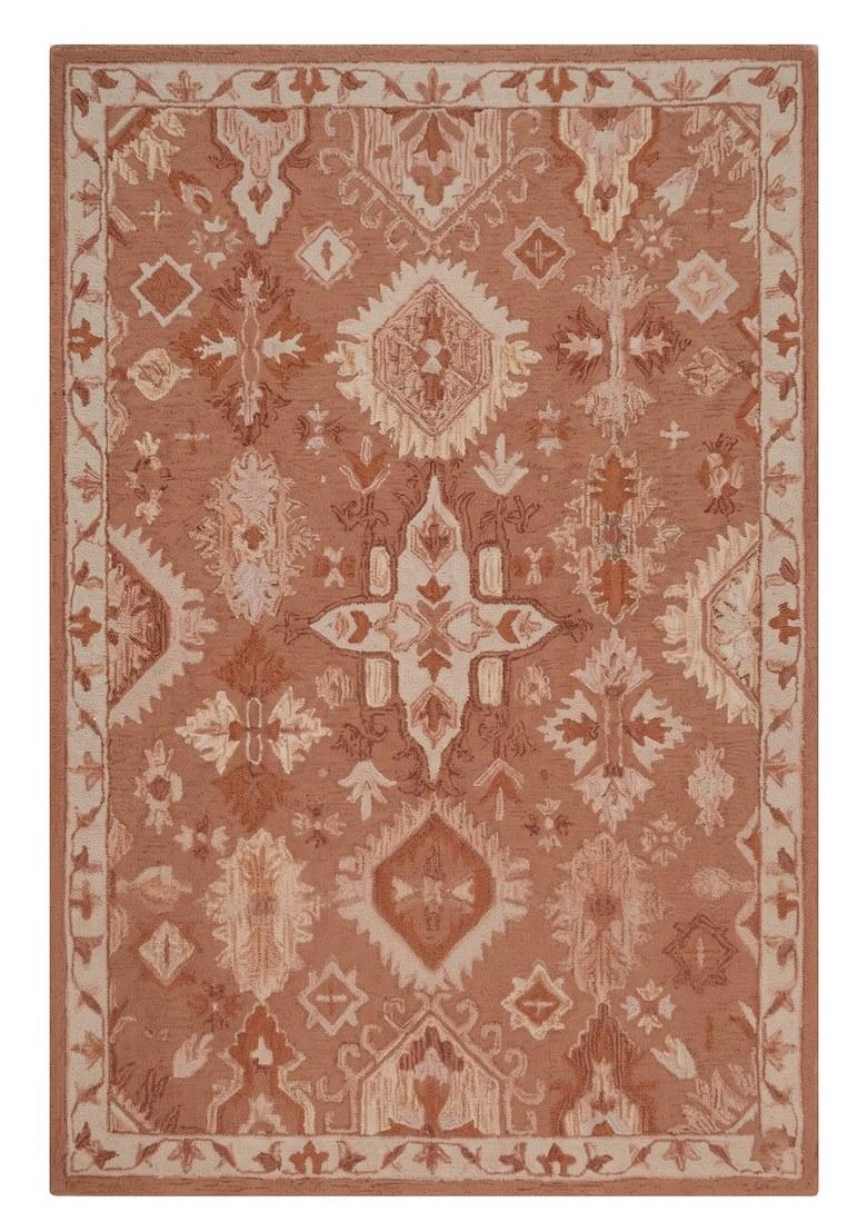 Saffron Rugs Hand Tufted Terracotta Geometric Oriental Rectangular Wool Area Rug - Indya